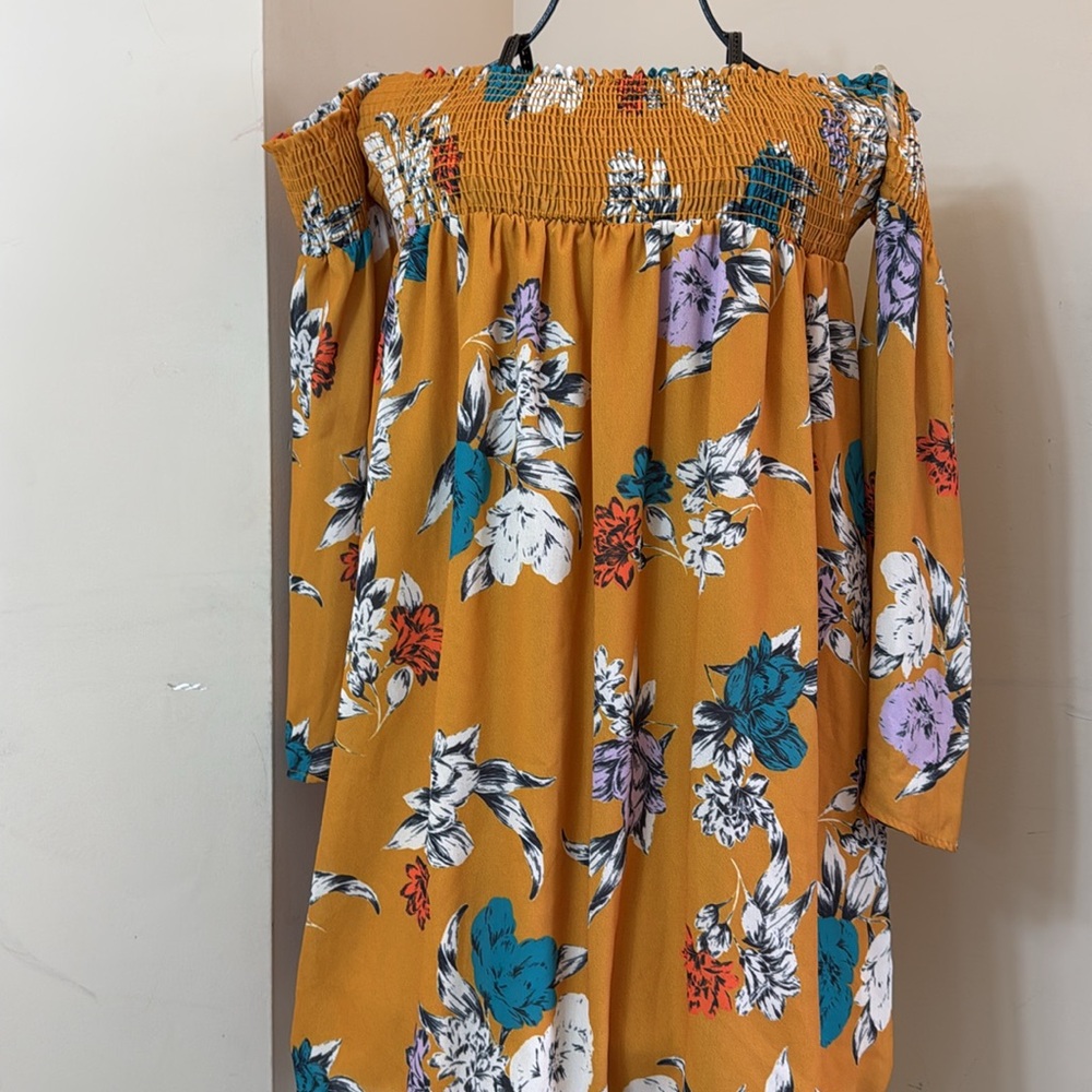 Peach Love Floral Strapless Off-Shoulder Dress